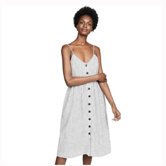 ATM Striped Button front Linen Midi Dress - Picture 1 of 15